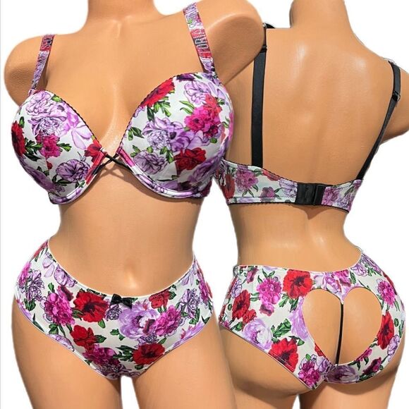 Victorias Secret Very Sexy Rhinestone Strap Bombshell Add-2-Cups Bra cheeky set - Picture 2 of 10